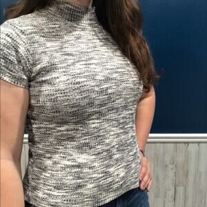 Vintage Mock Neck Cropped Marled T-shirt 90s Knit Ribbed